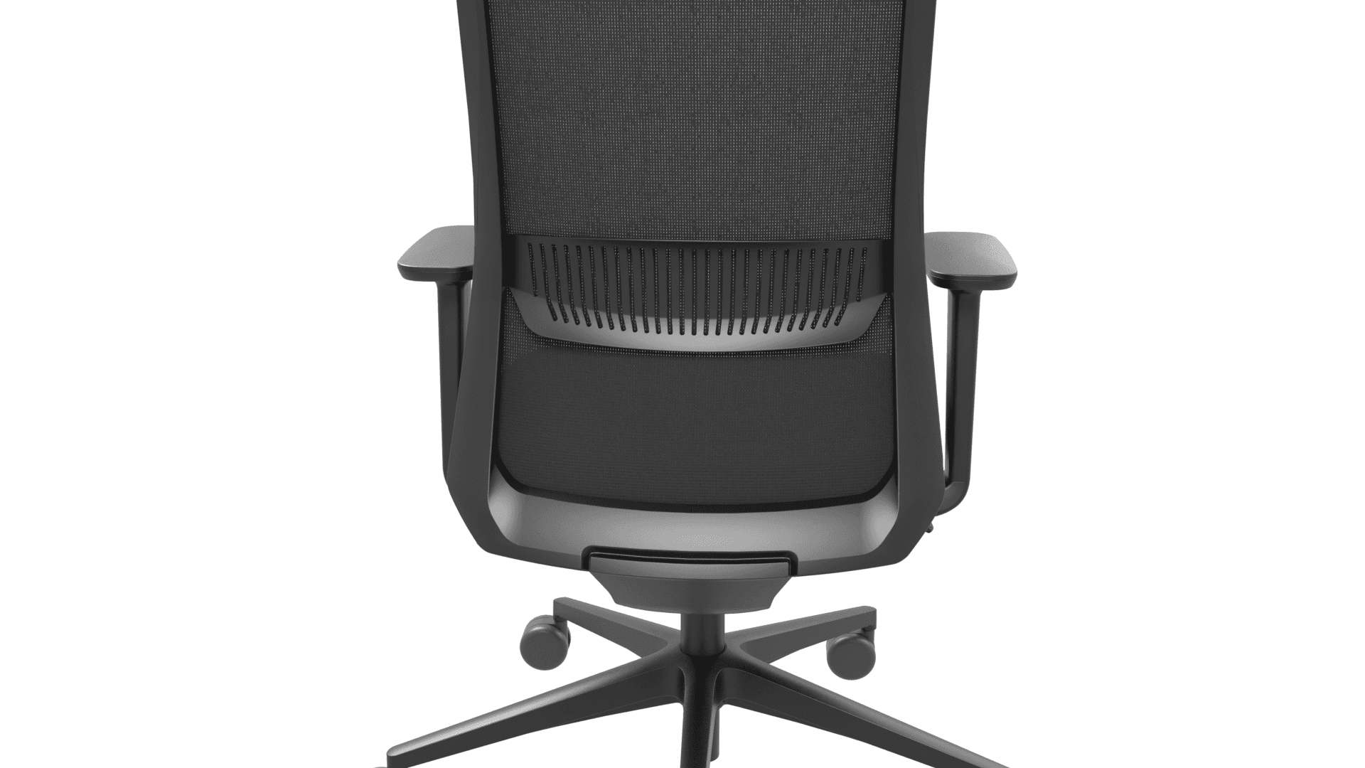 EIRA G5A0194 - Task chair with 2D adjustable black plastic armrests. Slide seat. Black backrest frame with height adjustable lumbar support. Weight-sensitive synchronized mechanism with 5 locking positions. Black plastic 5 star base with fiberglass and 65 mm castors. 2