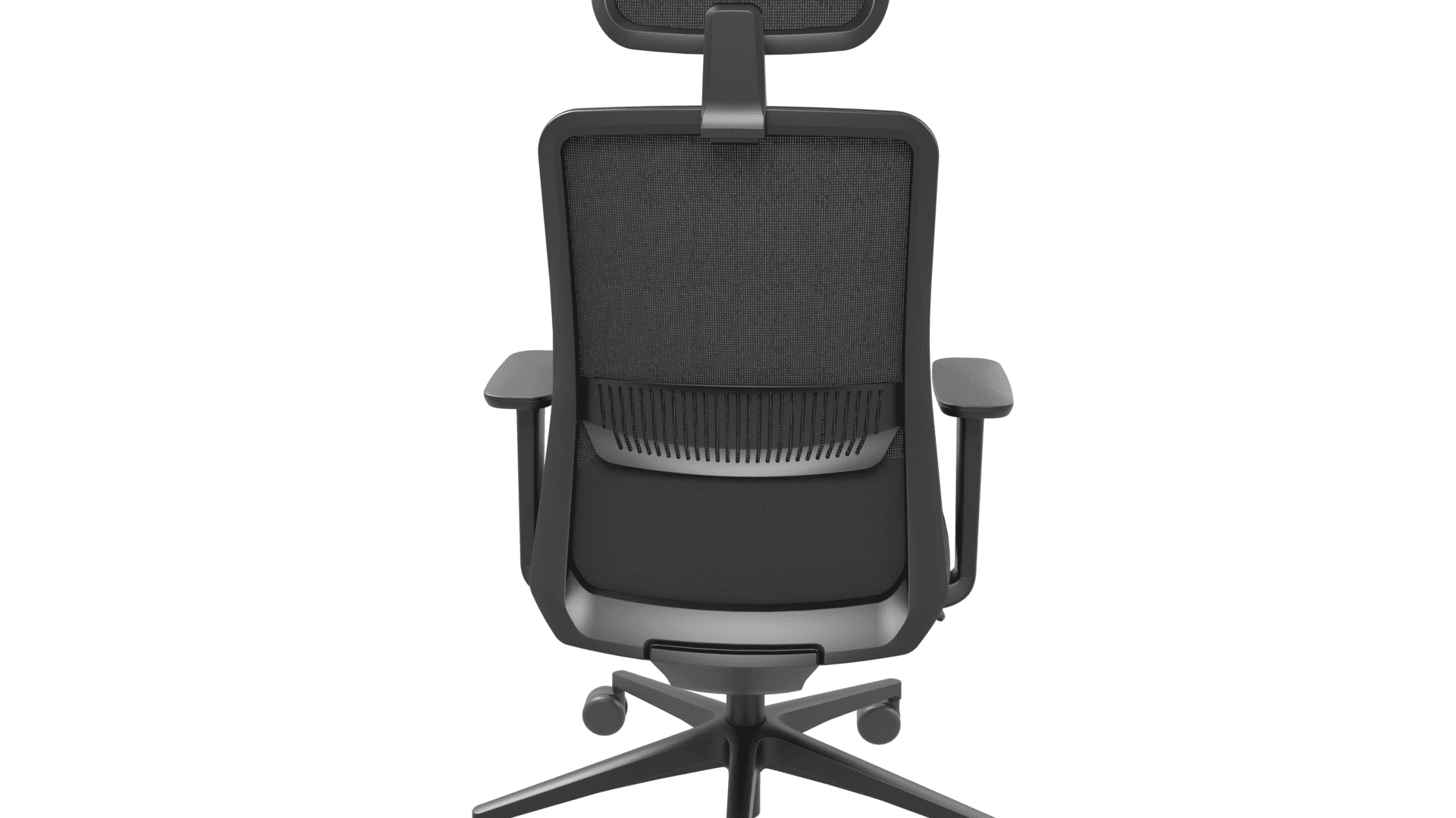 EIRA G5A0200 - Task chair with 2D adjustable black plastic armrests. Slide seat. Black backrest frame with height adjustable lumbar support and height adjustable headrest. Weight-sensitive synchronized mechanism with 5 locking positions. Black plastic 5 star base with
fiberglass and 65 mm castors. 2