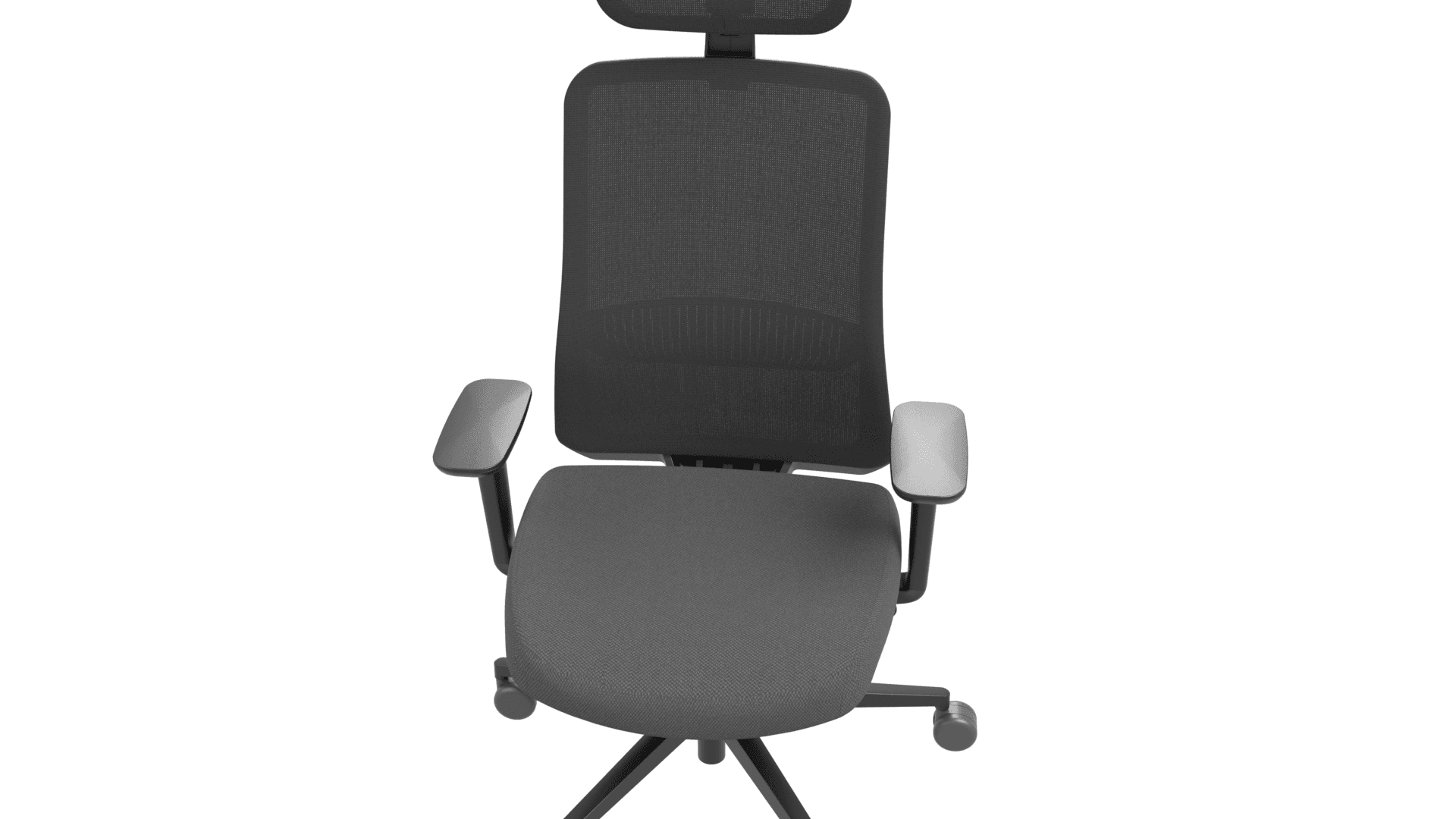 EIRA G5A0200 - Task chair with 2D adjustable black plastic armrests. Slide seat. Black backrest frame with height adjustable lumbar support and height adjustable headrest. Weight-sensitive synchronized mechanism with 5 locking positions. Black plastic 5 star base with
fiberglass and 65 mm castors.
