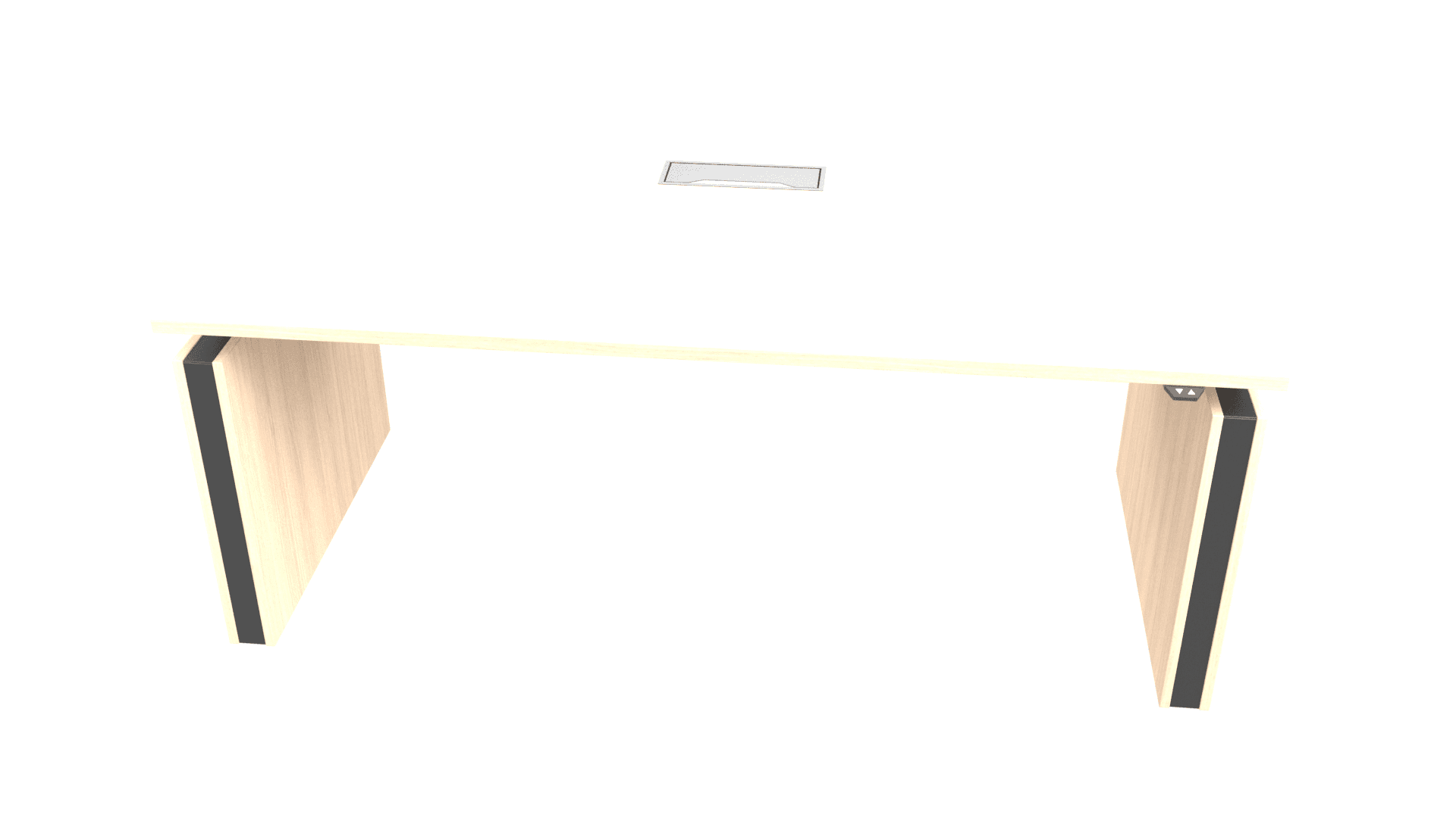 MOTION DOA181 - Electric height adjustable desk with panel legs and cut-out for grommet .